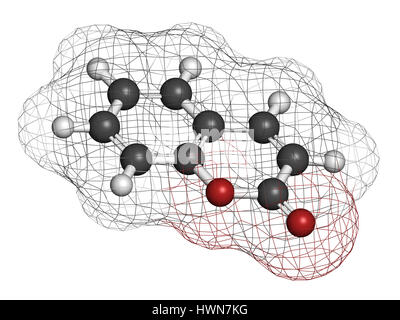 Molécule parfumée aux herbes de la coumarine. Responsable de l'odeur du foin fauché à nouveau. Le rendu 3D. Les atomes sont représentés comme des sphères de couleur classiques codi Banque D'Images