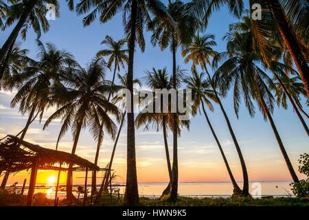 Myanmar (Birmanie), l'État de Rakhine (Arakan), ou quartier de Thandwe, la plage de Ngapali, coucher du soleil Banque D'Images