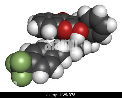 Rodenticide flocoumafène (molécule antagoniste de la vitamine K). Le rendu 3D. Les atomes sont représentés comme des sphères avec codage couleur classiques : l'hydrogène (whit Banque D'Images