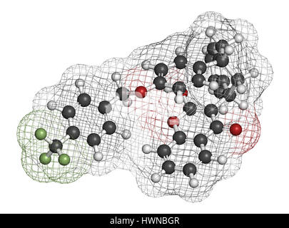 Rodenticide flocoumafène (molécule antagoniste de la vitamine K). Le rendu 3D. Les atomes sont représentés comme des sphères avec codage couleur classiques : l'hydrogène (whit Banque D'Images