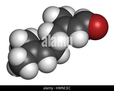 Parfum citron Geranial molécule. Le rendu 3D. Les atomes sont représentés comme des sphères classiques avec codage couleur : blanc (hydrogène), carbone (gris), l'oxy Banque D'Images