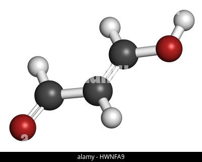 Malondialdéhyde (MDA, forme énolique) molécule. Marqueur de stress oxydatif et produit naturellement au cours de la peroxydation des acides gras de l'ac Banque D'Images