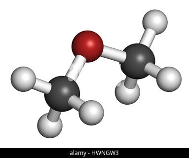 Le diméthyléther (DME) methoxymethane, molécule. Le rendu 3D. Les atomes sont représentés comme des sphères classiques avec codage couleur : blanc (hydrogène), carbone Banque D'Images