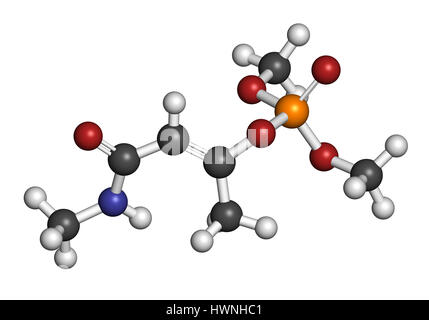 Le monocrotophos molécule d'insecticides organophosphorés. Aussi connu pour être polluant organique persistant. Le rendu 3D. Les atomes sont représentés comme des sphères avec Banque D'Images