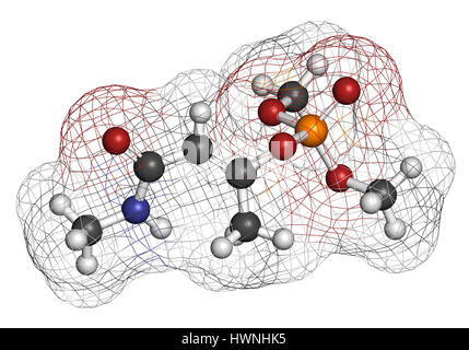 Le monocrotophos molécule d'insecticides organophosphorés. Aussi connu pour être polluant organique persistant. Le rendu 3D. Les atomes sont représentés comme des sphères avec Banque D'Images