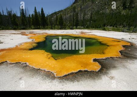 Piscine d'Emeraude dans le bassin de sable noir à Parc National de Yellowstone dans le Wyoming, Yellowstone. Banque D'Images