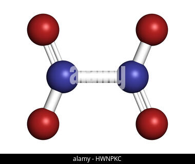 Le tétroxyde d'azote (tétroxyde de diazote, N2O4), molécule de propergol. Le rendu 3D. Les atomes sont représentés comme des sphères de couleur classiques cod Banque D'Images