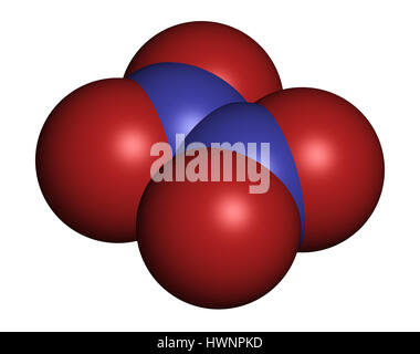 Le tétroxyde d'azote (tétroxyde de diazote, N2O4), molécule de propergol. Le rendu 3D. Les atomes sont représentés comme des sphères de couleur classiques cod Banque D'Images