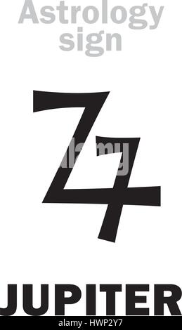 Alphabet d'astrologie : JUPITER (Zeus), les grands classiques de la planète. Caractères hiéroglyphes signe (le grec ancien symbole). Illustration de Vecteur
