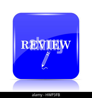 L'icône d'examen, site web bleu bouton sur fond blanc. Banque D'Images