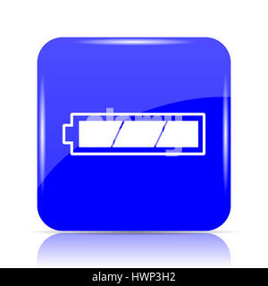 Batterie entièrement chargée, l'icône bouton site web bleu sur fond blanc. Banque D'Images