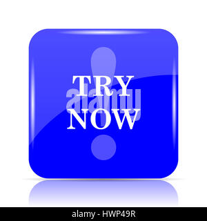 Essayez maintenant, l'icône bouton site web bleu sur fond blanc. Banque D'Images