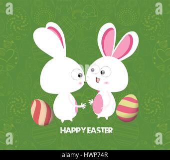 Fond de carte de Pâques avec les oeufs colorés et Bunny Illustration de Vecteur