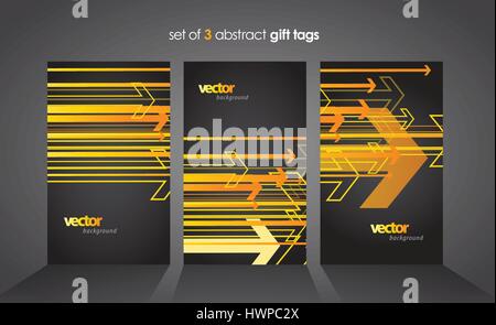 Ensemble de trois cartes-cadeaux avec flèches oranges - version sombre Illustration de Vecteur