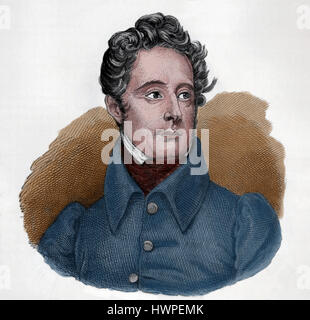 Alphonse de Lamartine (1790-1869). Écrivain français, poète et homme politique. Gravure, 1883. Portrait. La couleur. Banque D'Images