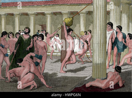 L'antiquité classique. Agoge. programme d'éducation et de formation par les citoyens spartiates. Gymnase. La gravure, la couleur. Banque D'Images