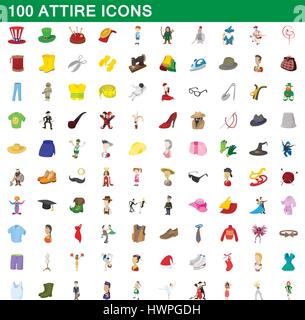 Vêtements 100 icons set, cartoon style Illustration de Vecteur