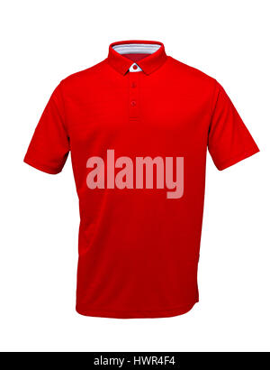 Golf rouge tee shirt avec col blanc sur fond blanc Banque D'Images