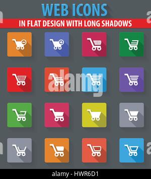 Shopping Bascket icônes web design plat avec de longues ombres Illustration de Vecteur