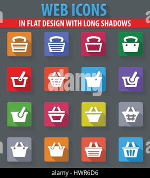 Shopping Bascket icônes web design plat avec de longues ombres Illustration de Vecteur