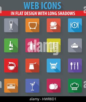 Nourriture et cuisine web icons dans télévision design avec de longues ombres Illustration de Vecteur