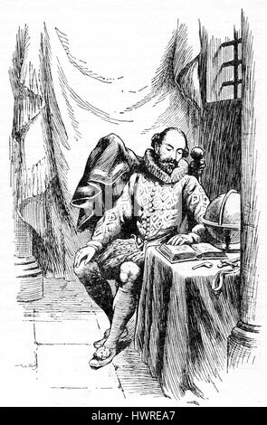 Sir Walter Raleigh emprisonné dans la Tour Sanglante, la Tour de Londres (1603 - 1616) Banque D'Images