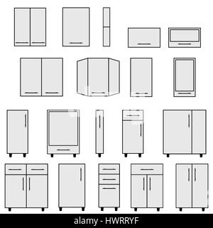 Échantillon d'objets typiques de cuisines modulaires. Télévision les éléments de style pour le design intérieur de la configuration. Illustration isolé sur fond blanc Banque D'Images