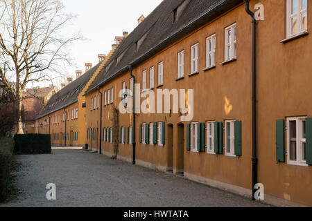 Le Fuggerai la plus ancienne du monde, le complexe de logements sociaux à Augsbourg, Bavière Banque D'Images