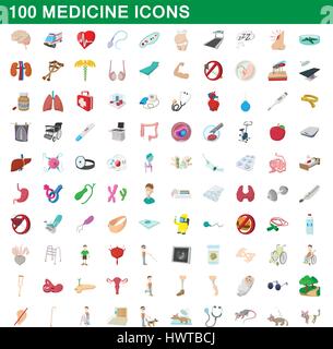 Médecine 100 icons set, cartoon style Illustration de Vecteur