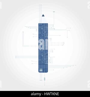 Branchement du circuit électronique à partir d'un crayon. Design propre. Illustration de Vecteur