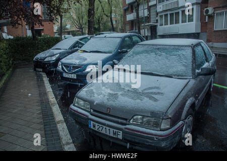 Madrid, Espagne. Mar 23, 2017. Climat La neige bizarre à Madrid, Espagne après un flash printemps Crédit : Alberto Ramírez Sibaja/Alamy Live News Banque D'Images