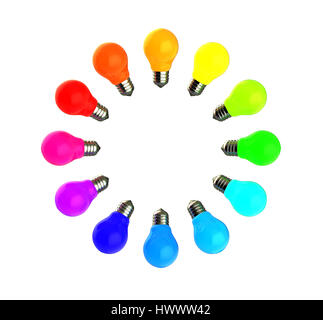 Abstract 3d illustration d'ampoules colorées isolated over white background Banque D'Images