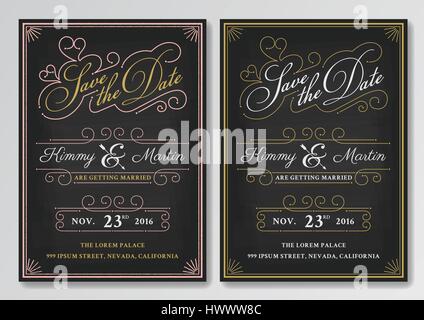 Tableau Vintage enregistrer la date d'invitation de mariage modèle. Facile à modifier. Vector illustration Illustration de Vecteur