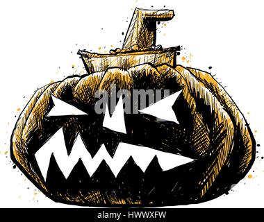 Une ombre sombre, sculpté dans une citrouille Jackolantern rougeoyant. Illustration de Vecteur