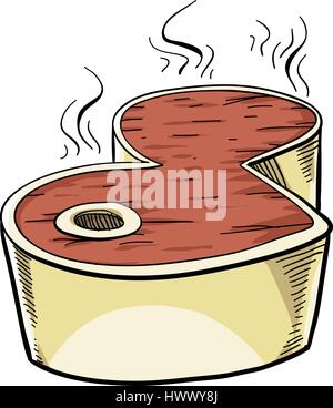 Une caricature d'une épaisse dalle de la vapeur chaude Pavé de boeuf tous prêts à manger. Illustration de Vecteur