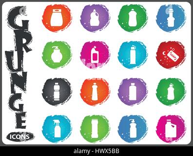 Produits chimiques ménagers icon set pour les sites web et l'interface utilisateur dans le style grunge Illustration de Vecteur