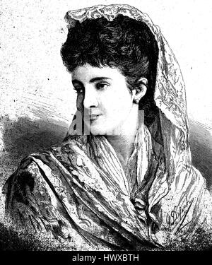 Adelina Patti, née Juana Maria Adela Patti, 18 février 1843 à Madrid - le 27 septembre 1919, Craig-y-Nos, Pays de Galles, était un chanteur d'opéra espagnol, origine italienne, l'Italie, la reproduction d'une image, gravure sur bois de l'année 1881, l'amélioration numérique Banque D'Images