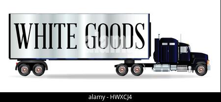 L'extrémité avant d'un grand camion sur un fond blanc avec inscription de produits blancs Illustration de Vecteur