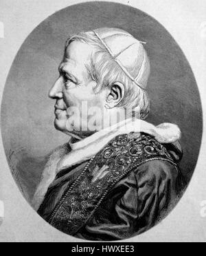 Le pape Pie IX, le 13 mai 1792 - 7 février 1878, né Giovanni Maria Mastai-Ferretti, régna comme pape du 16 juin 1846 à sa mort en 1878, la reproduction d'une image, gravure sur bois de l'année 1881, l'amélioration numérique Banque D'Images