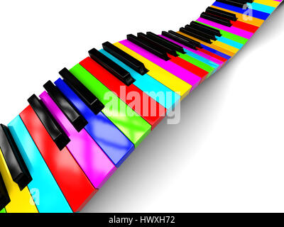 Abstract 3d illustration du clavier de piano colorés sur fond blanc Banque D'Images