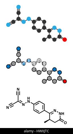 L'insuffisance cardiaque levosimendan molécule pharmaceutique. Formule topologique classique et représentations stylisées. Illustration de Vecteur