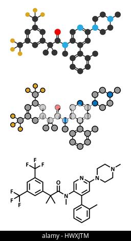 Netupitant molécule pharmaceutique. Antagoniste des récepteurs NK1, utilisé en association pour la prévention des nausées et vomissements induits par la chimiothérapie. Les Illustration de Vecteur