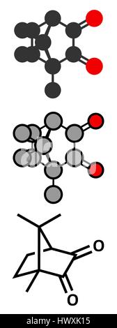 Photoinitiateur Camphorquinone molécule en lumière visible. Les rendus 2D stylisée et conventionnelle formule topologique. Illustration de Vecteur