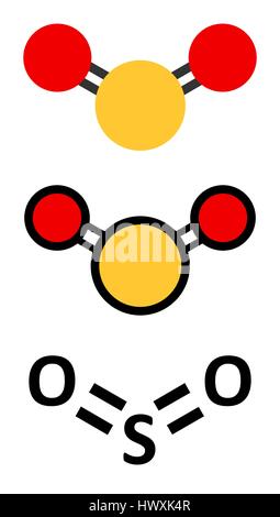 Molécule de conservation alimentaire de dioxyde de soufre (E220). Également utilisé en vinification et responsable de sulfites dans le vin. Les rendus 2D stylisée et conventiona Illustration de Vecteur