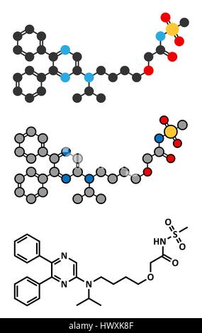 L'hypertension artérielle pulmonaire Selexipag molécule pharmaceutique. Les rendus 2D stylisée et conventionnelle formule topologique. Illustration de Vecteur