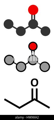 Butanone (méthyléthylcétone (MEK), molécule de solvant industriel. Les rendus 2D stylisée et conventionnelle formule topologique. Illustration de Vecteur