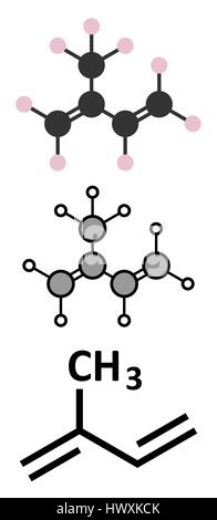 L'isoprène, caoutchouc (polyisoprène) building block (monomère). Les rendus 2D stylisée et conventionnelle formule topologique. Illustration de Vecteur