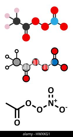 Nitrate de peroxyacétyle (PAN) des rejets molécule. Polluant secondaire, trouvés dans le smog photochimique. D'autres se décompose en peroxyethanol nit et radical Illustration de Vecteur