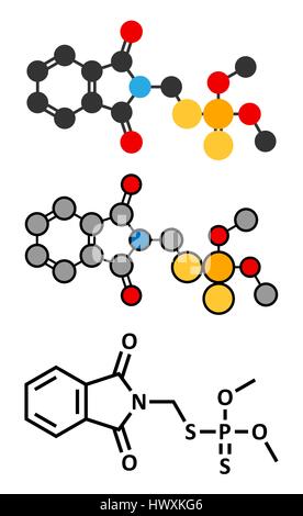 Le phosmet molécule d'insecticides organophosphorés. Les rendus 2D stylisée et conventionnelle formule topologique. Illustration de Vecteur