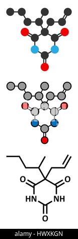 Barbituriques Sécobarbital molécule sédative. Les rendus 2D stylisée et conventionnelle formule topologique. Illustration de Vecteur